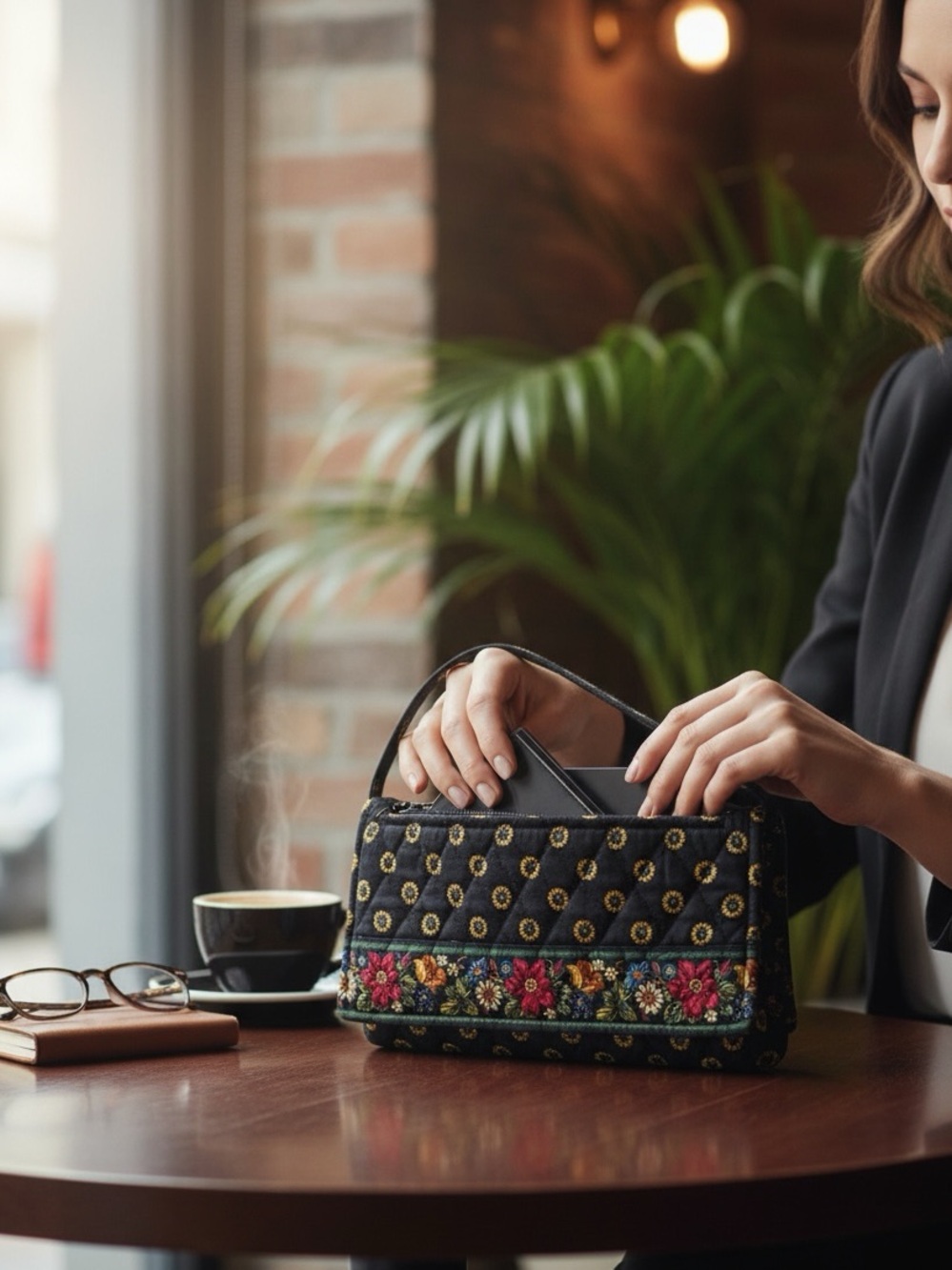 Vera Bradley Black Quilted Floral Crossbody Bag Clear Pocket (Tear)
